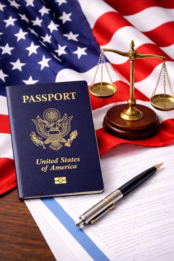 US Passport and scales of justice